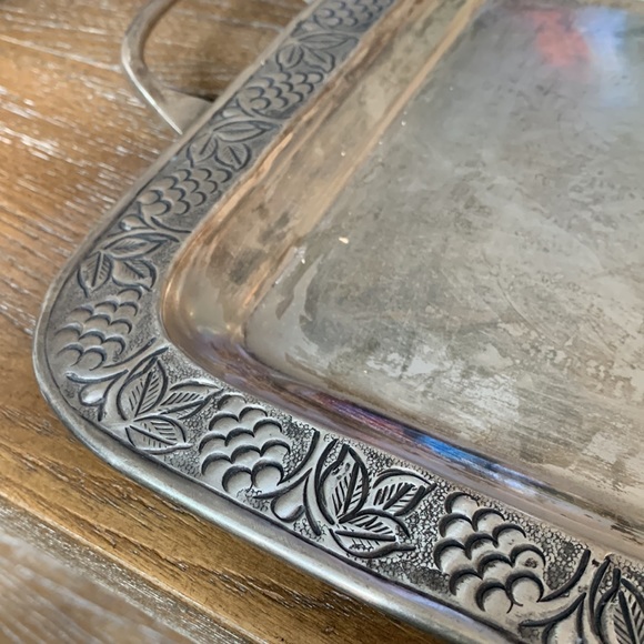 Pottery Barn silver 2 pc LOT SET grape/leaf serving tray and ice bucket GUC - Picture 6 of 15